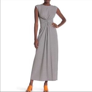 Theory Gray Twist-Front Maxi Dress with Cap Sleeves